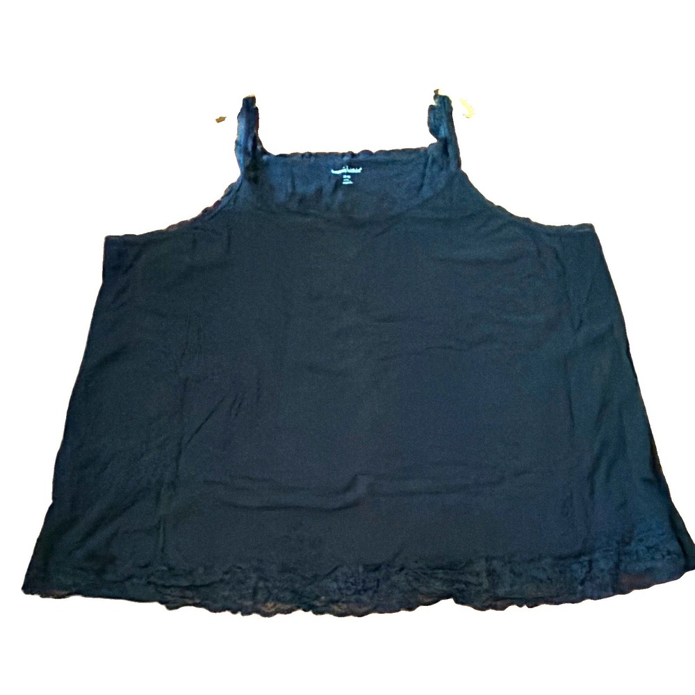 Woman Within Women's Plus 5X Black Solid Lace Trim Camisole Tank Top Layering